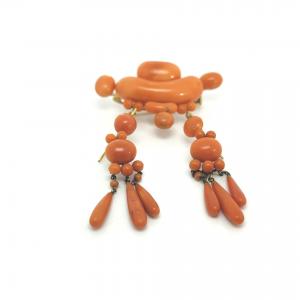 Parure spilla e orecchini in Corallo e oro 18 kt giallo 